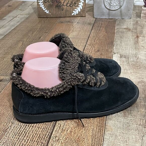 Stuart Weitzman Oxford Shoes Black Suede Faux Fur - Picture 13 of 13
